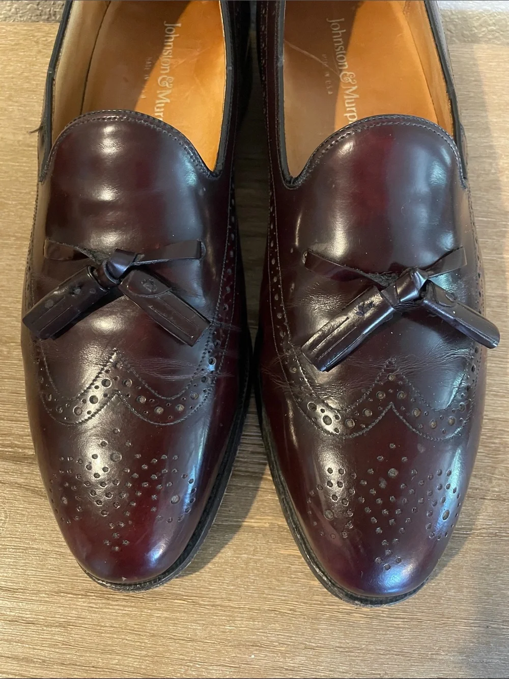 Johnston Murphy Burgundy Wingtip Tassel Oxford Dress Shoes